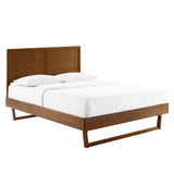 Wood Platform Bed with Window Pane Headboard