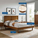 Wood Platform Bed with Window Pane Headboard
