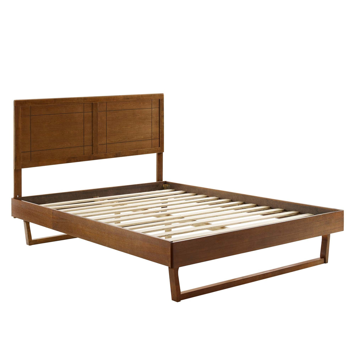 Wood Platform Bed with Window Pane Headboard