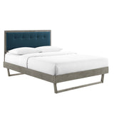 Tufted Wood Platform Bed with Angular Frame
