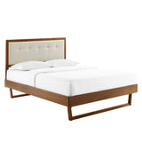 Tufted Wood Platform Bed with Angular Frame