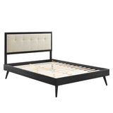 Tufted Wood Platform Bed with Splayed Legs