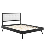 Tufted Wood Platform Bed with Splayed Legs