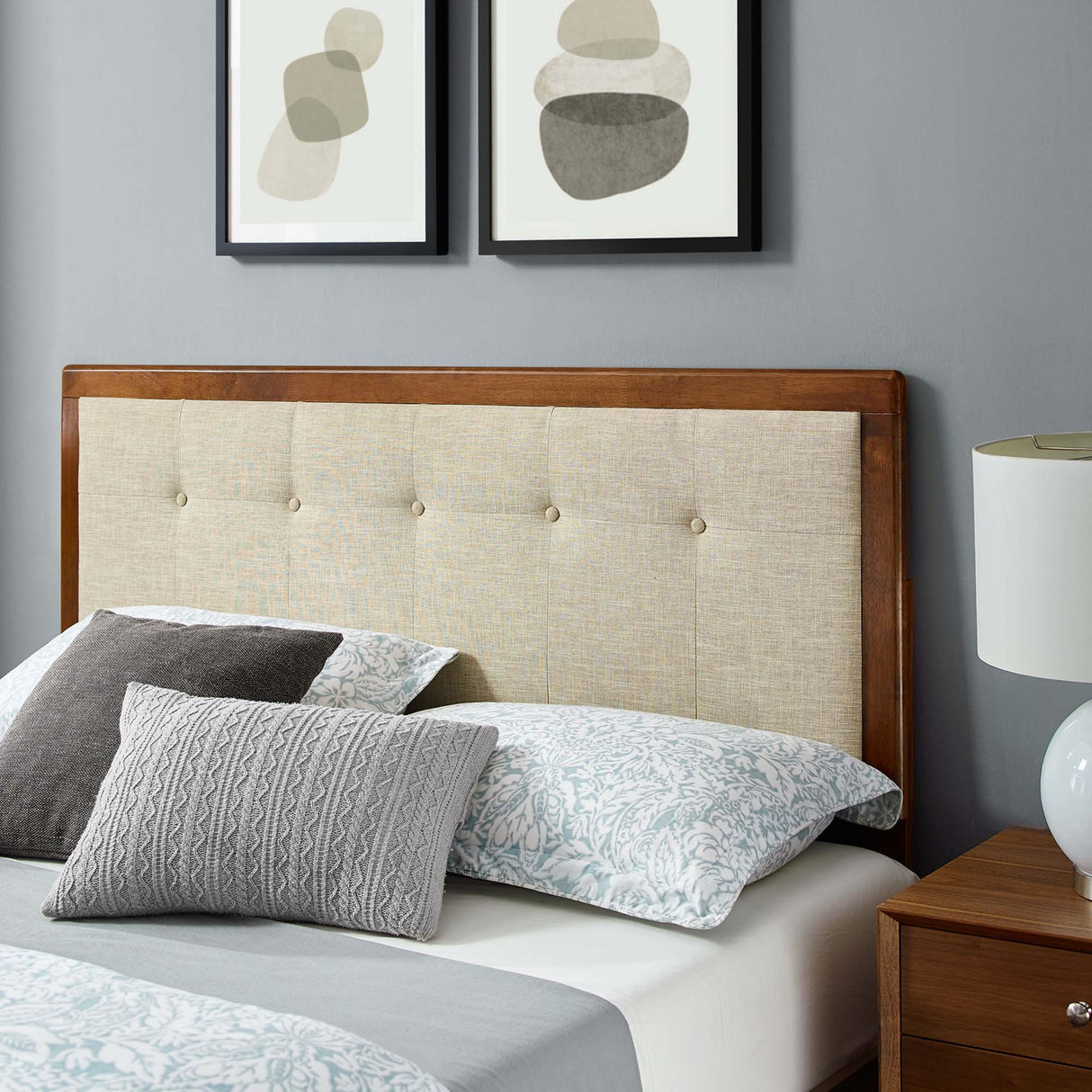 Tufted Wood Platform Bed with Splayed Legs