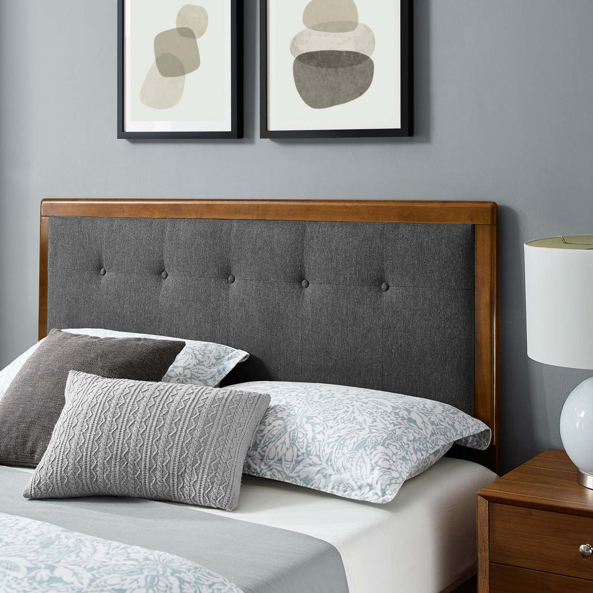 Tufted Wood Platform Bed with Splayed Legs