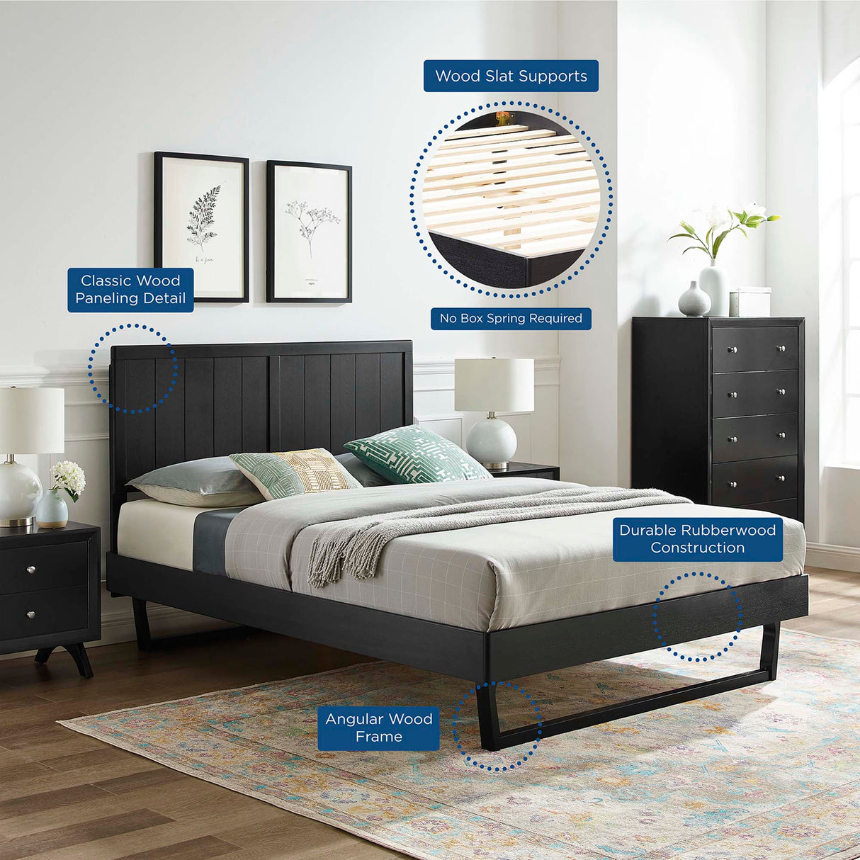 Wood Platform Bed with Angular Frame