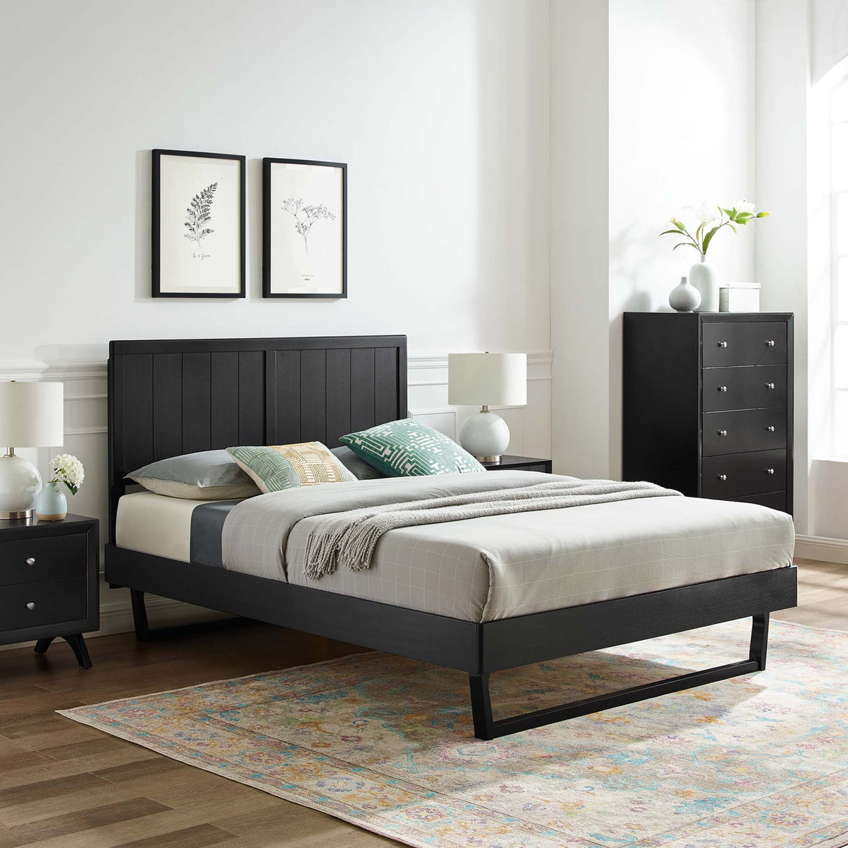 Wood Platform Bed with Angular Frame