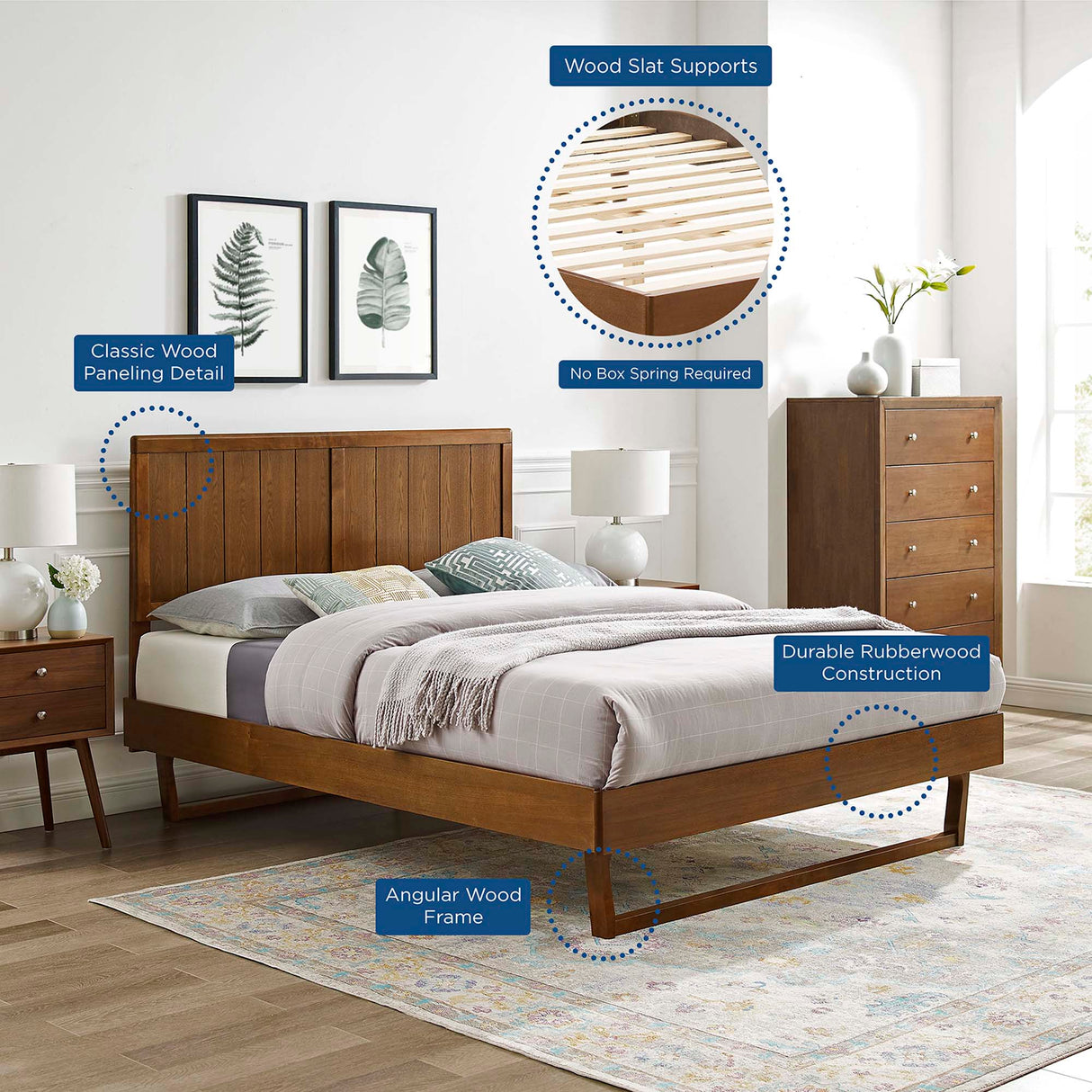 Wood Platform Bed with Angular Frame