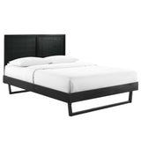 Wood Platform Bed with Window Pane Headboard