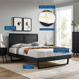 Wood Platform Bed with Window Pane Headboard