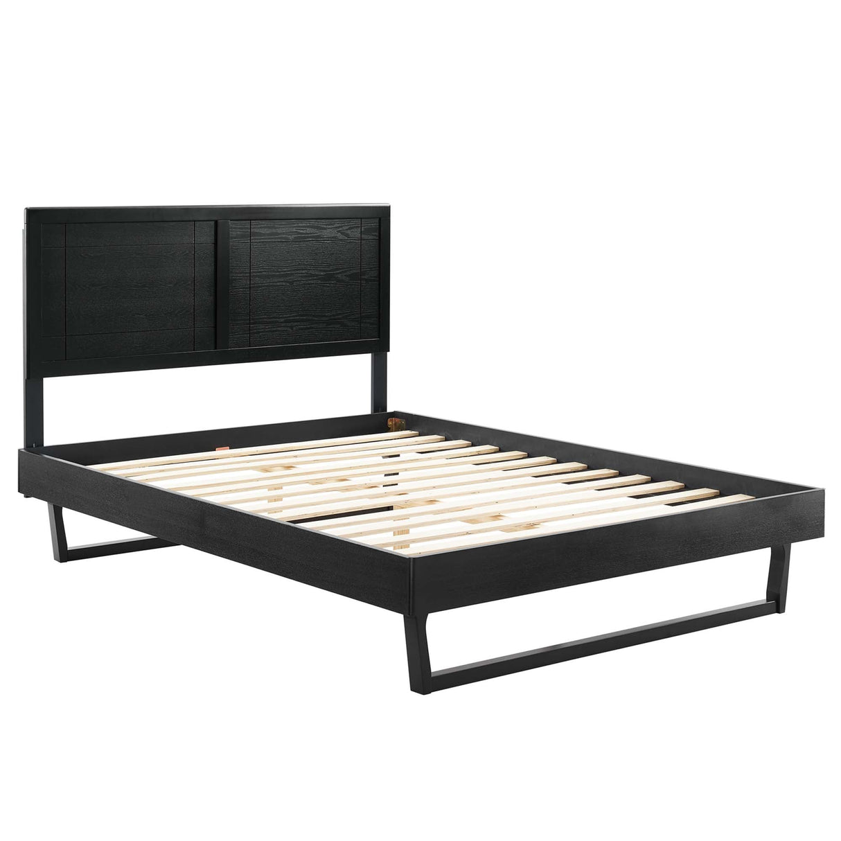 Wood Platform Bed with Window Pane Headboard