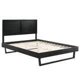 Wood Platform Bed with Window Pane Headboard