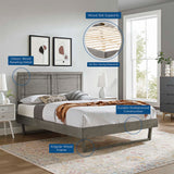 Wood Platform Bed with Window Pane Headboard