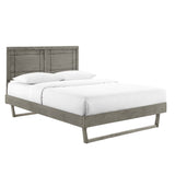 Wood Platform Bed with Window Pane Headboard