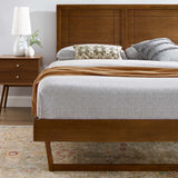 Wood Platform Bed with Window Pane Headboard
