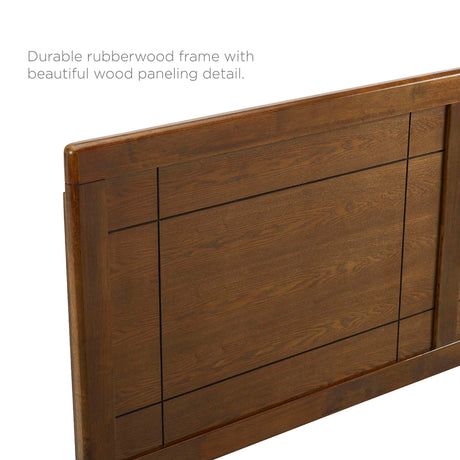 Wood Platform Bed with Window Pane Headboard
