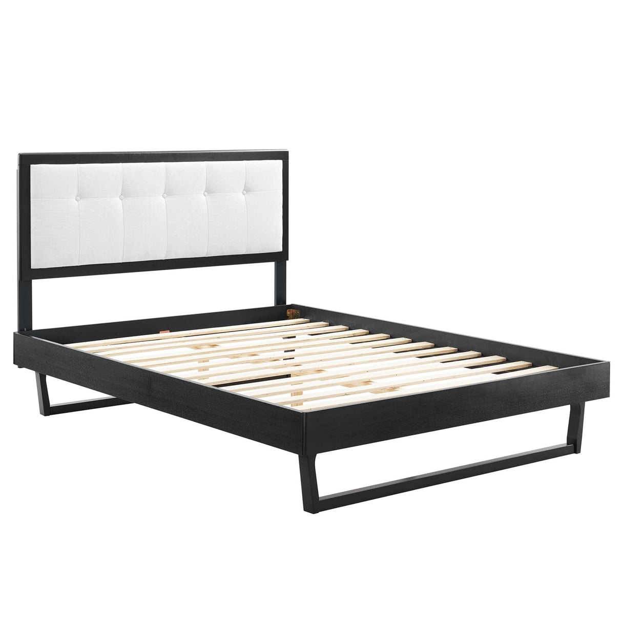 Tufted Wood Platform Bed with Angular Frame