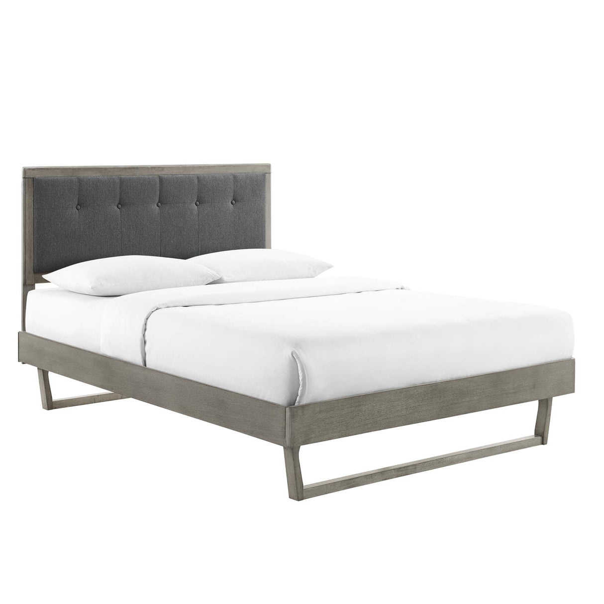 Tufted Wood Platform Bed with Angular Frame