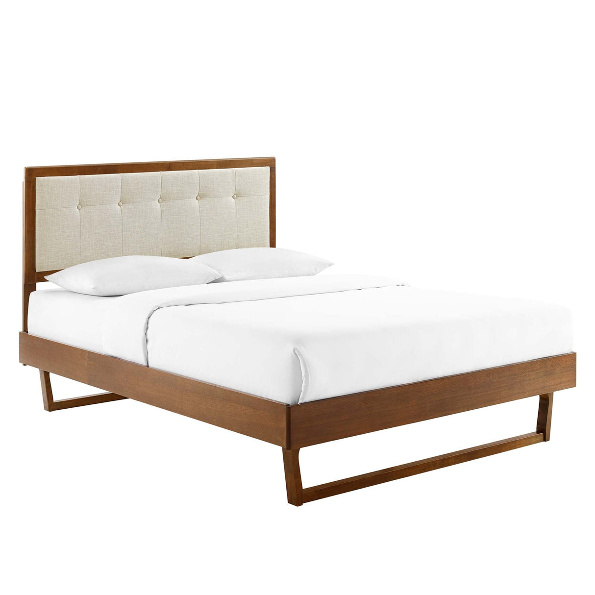 Tufted Wood Platform Bed with Angular Frame