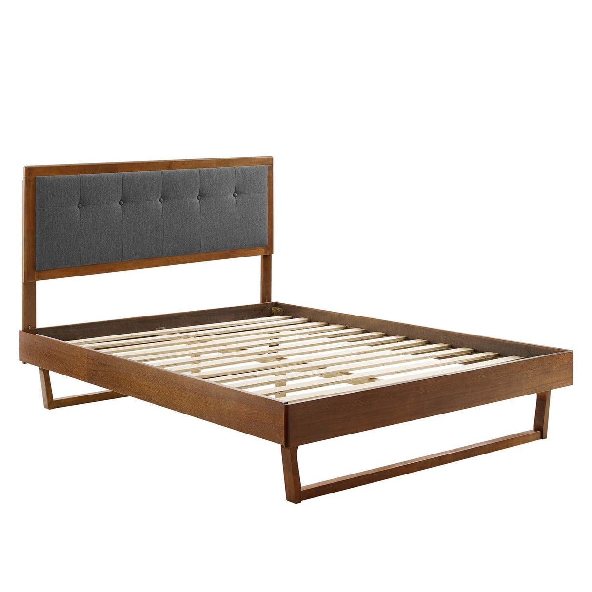 Tufted Wood Platform Bed with Angular Frame