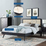 Tufted Wood Platform Bed with Splayed Legs