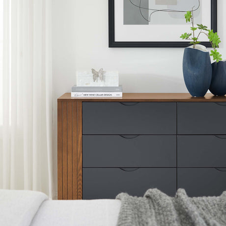 18" Walnut Gray Modern 6-Drawer Bedroom Dresser