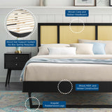Woven Cane Rattan and Wood Platform Bed with Angular Legs