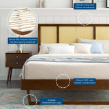 Woven Cane Rattan and Wood Platform Bed with Angular Legs