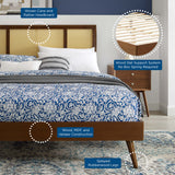 Cane and Wood Platform Bed with Splayed Legs