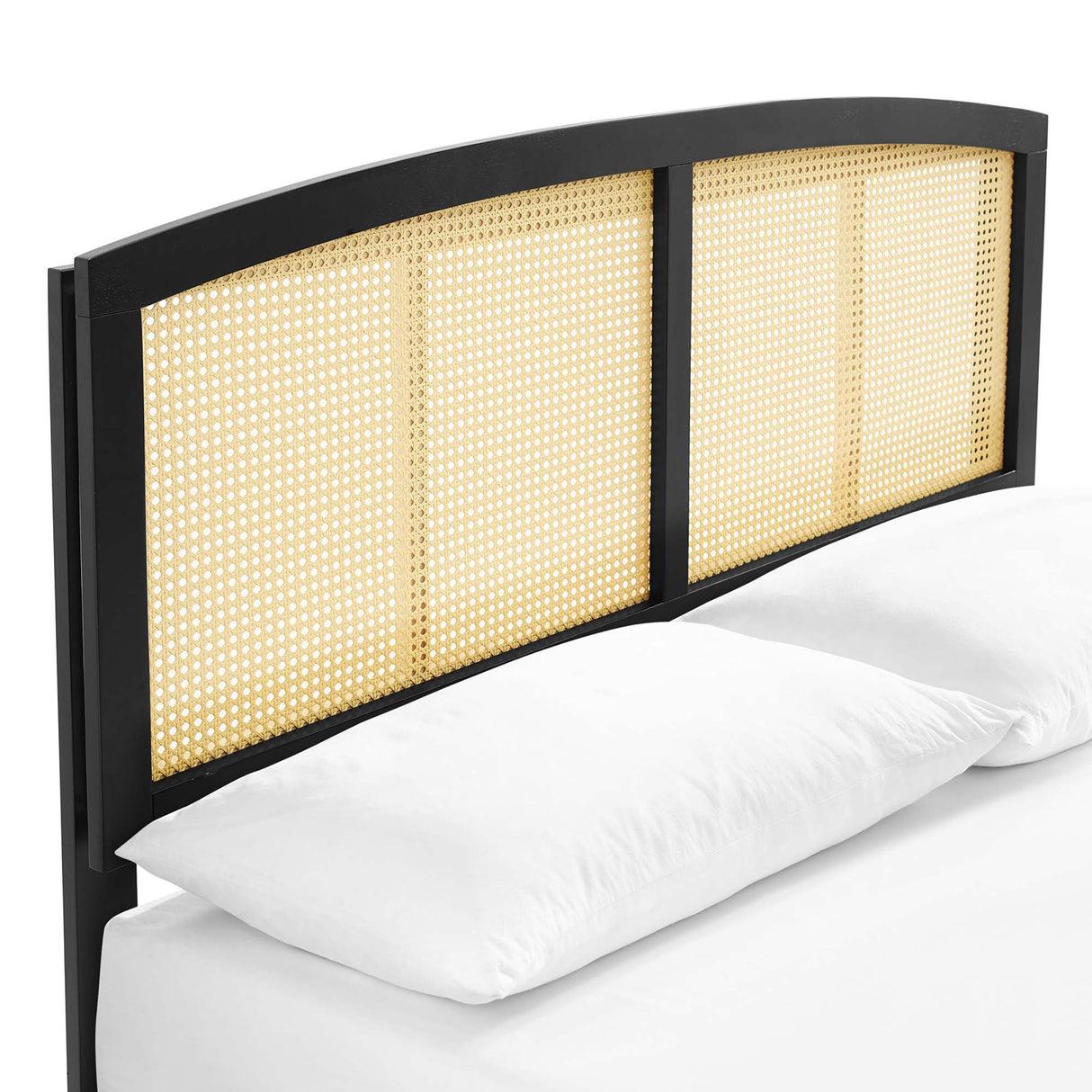 Cane and Wood Platform Bed with Splayed Legs