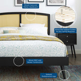 Cane and Wood Platform Bed with Splayed Legs