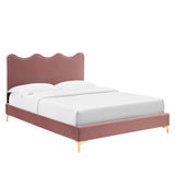 Wave-Inspired Scalloped Performance Velvet Platform Bed