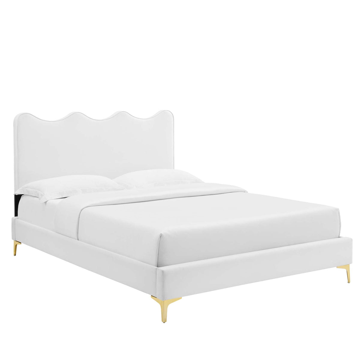 Wave-Inspired Scalloped Performance Velvet Platform Bed