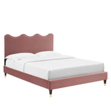 Wave-Inspired Scalloped Performance Velvet Platform Bed