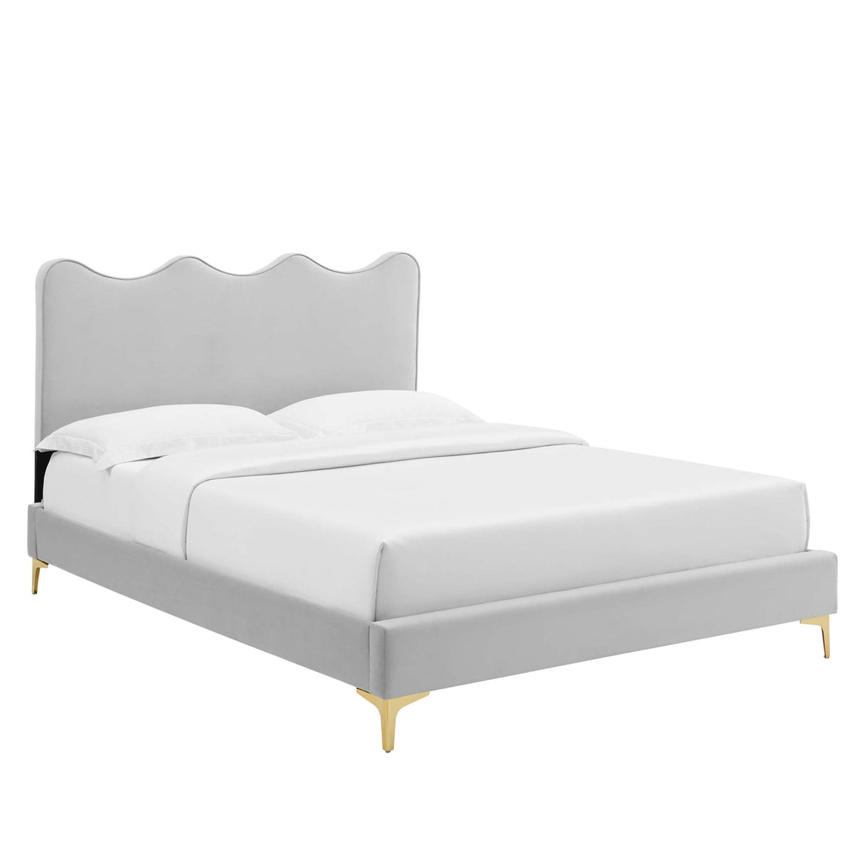 Wave-Inspired Scalloped Performance Velvet Platform Bed