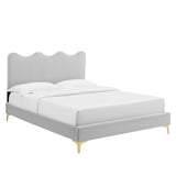 Wave-Inspired Scalloped Performance Velvet Platform Bed