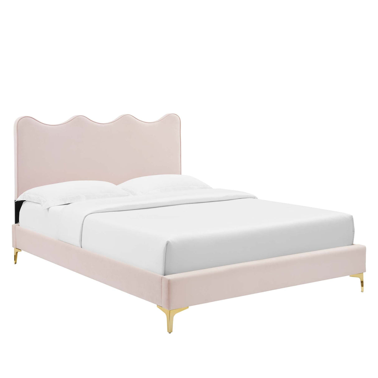 Wave-Inspired Scalloped Performance Velvet Platform Bed