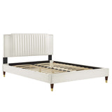 Channel Tufted Performance Velvet Platform Bed with Nailhead Trim