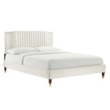 Channel Tufted Performance Velvet Platform Bed with Nailhead Trim