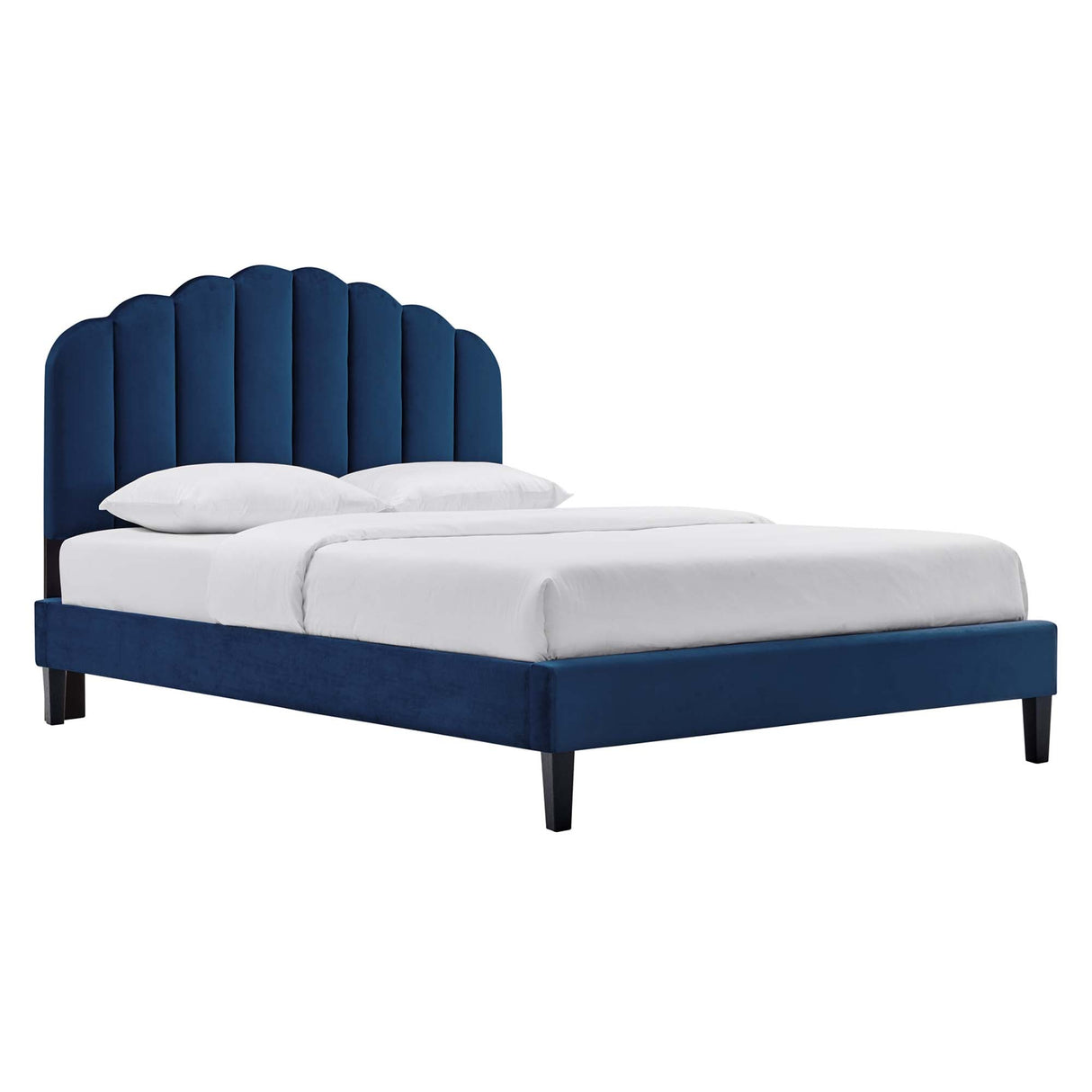 Channel Tufted Scalloped Performance Velvet Platform Bed