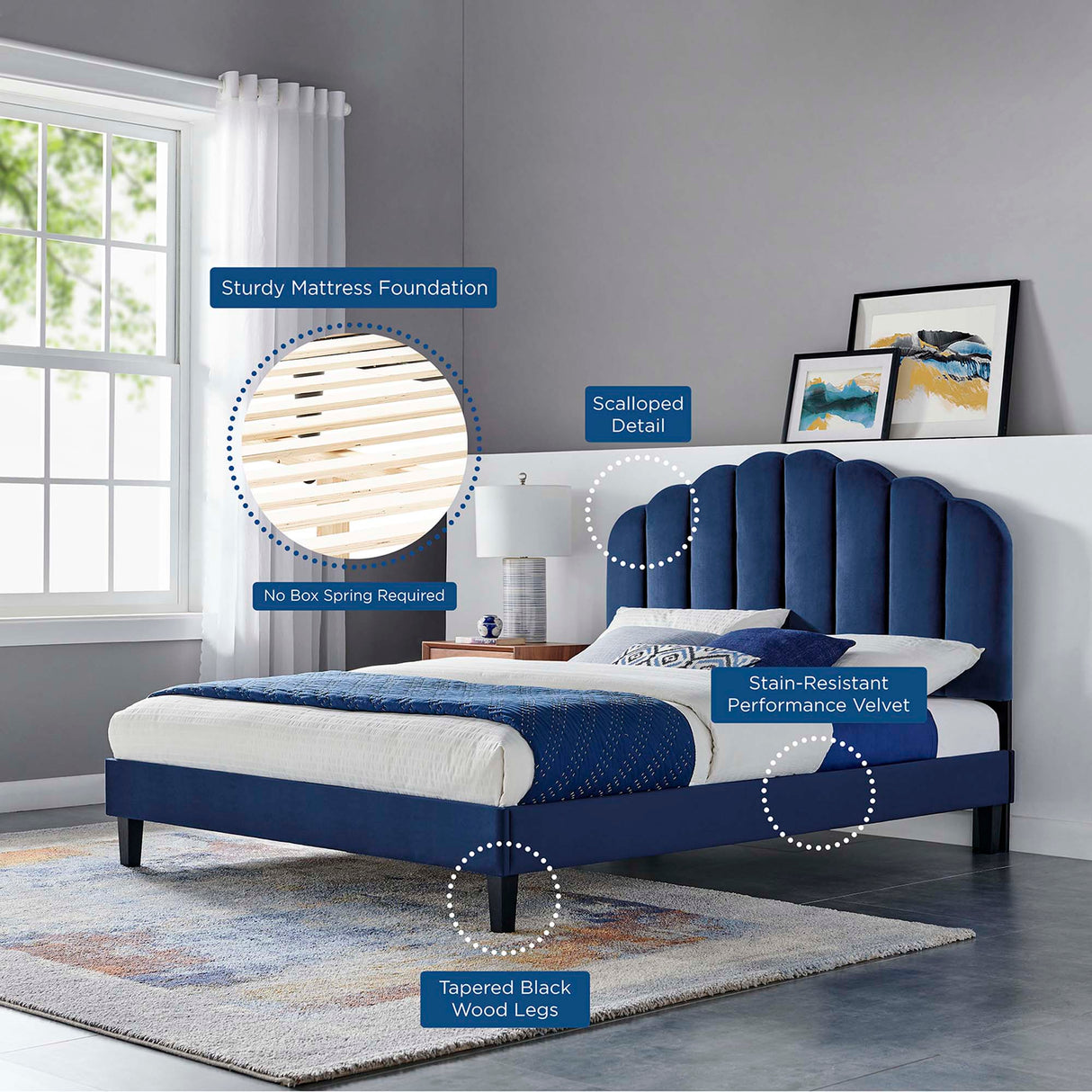 Channel Tufted Scalloped Performance Velvet Platform Bed
