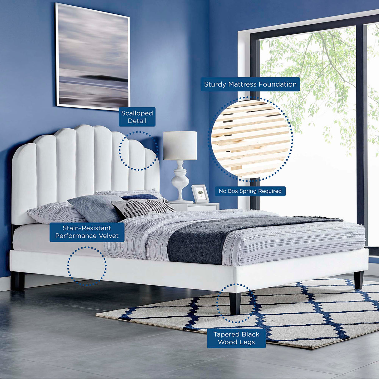 Channel Tufted Scalloped Performance Velvet Platform Bed