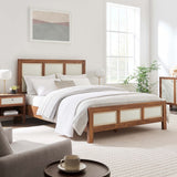 Queen Walnut Wood Grain Mid-Century Modern Platform Bed
