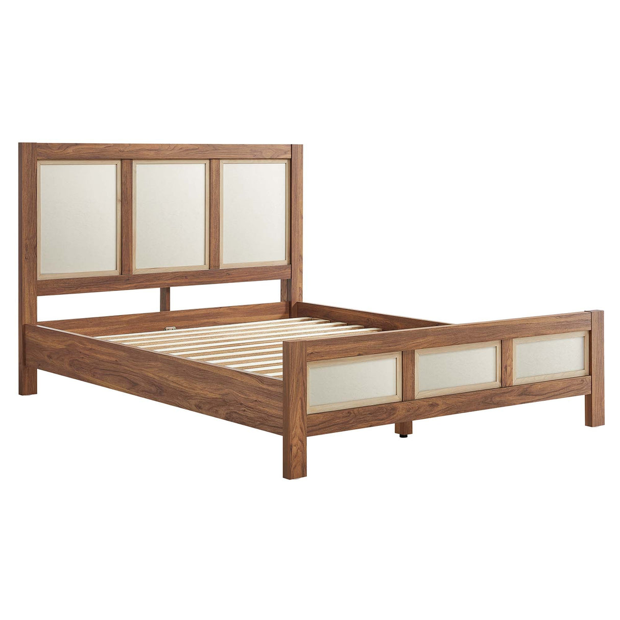 Queen Walnut Wood Grain Mid-Century Modern Platform Bed
