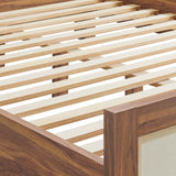 Queen Walnut Wood Grain Mid-Century Modern Platform Bed