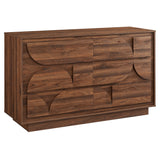 57" Walnut Geometric Front 6-Drawer Bedroom Dresser