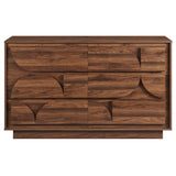 57" Walnut Geometric Front 6-Drawer Bedroom Dresser