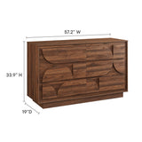 57" Walnut Geometric Front 6-Drawer Bedroom Dresser