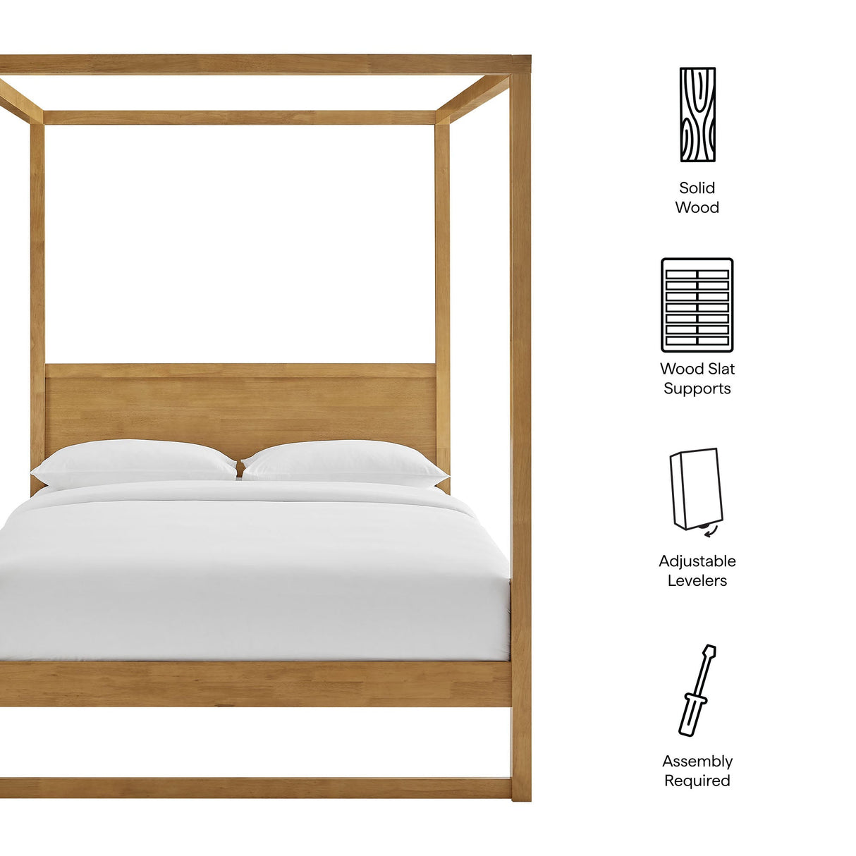 Solid Wood 4-Post Canopy Platform Bed