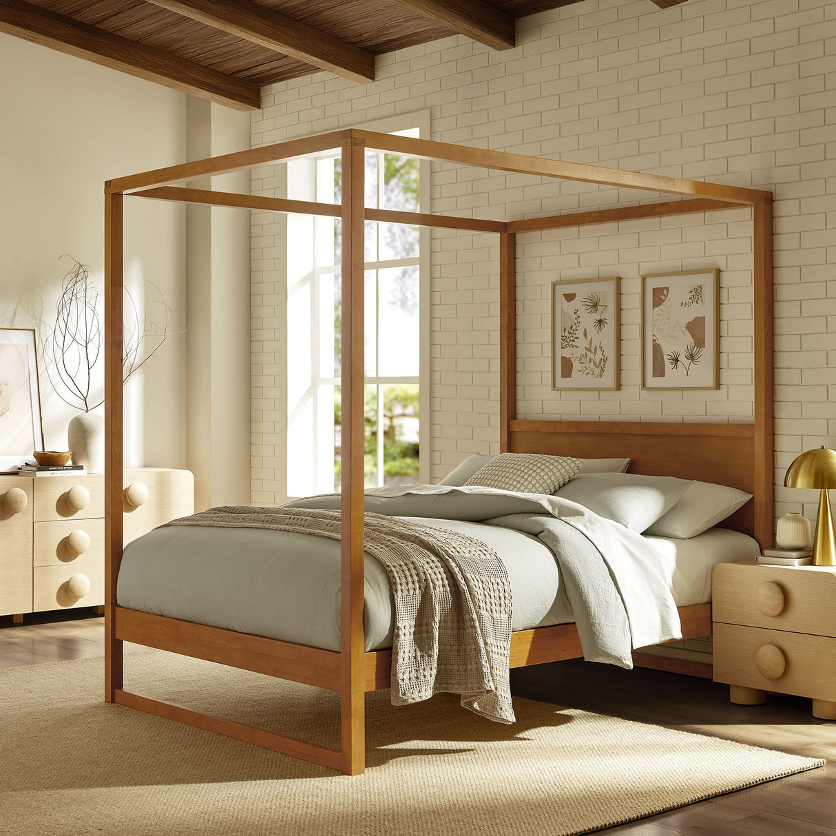 Solid Wood 4-Post Canopy Platform Bed